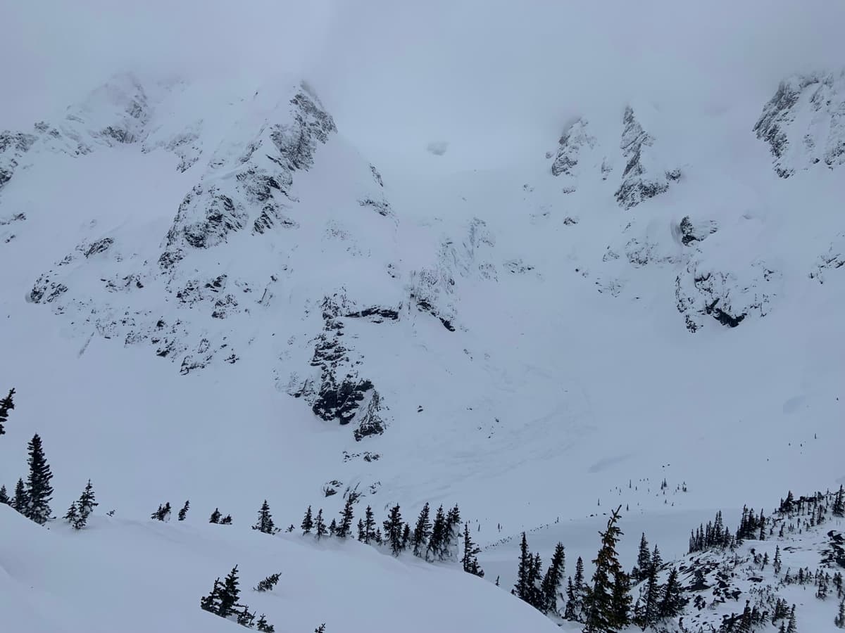 Avalanche debris from the last cycle - most big slopes had gone. 