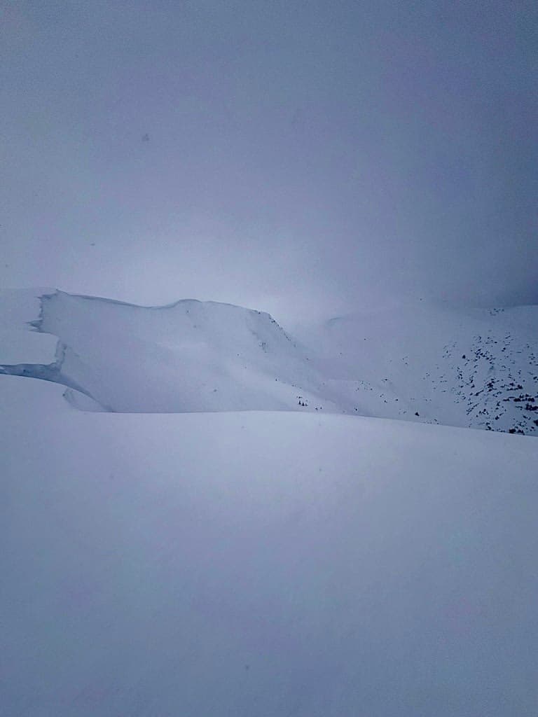 Natural cornice fall triggered a size 3 persistent slab on the slope below. NE aspect 1800 m. Suspect 12-24 hours old.