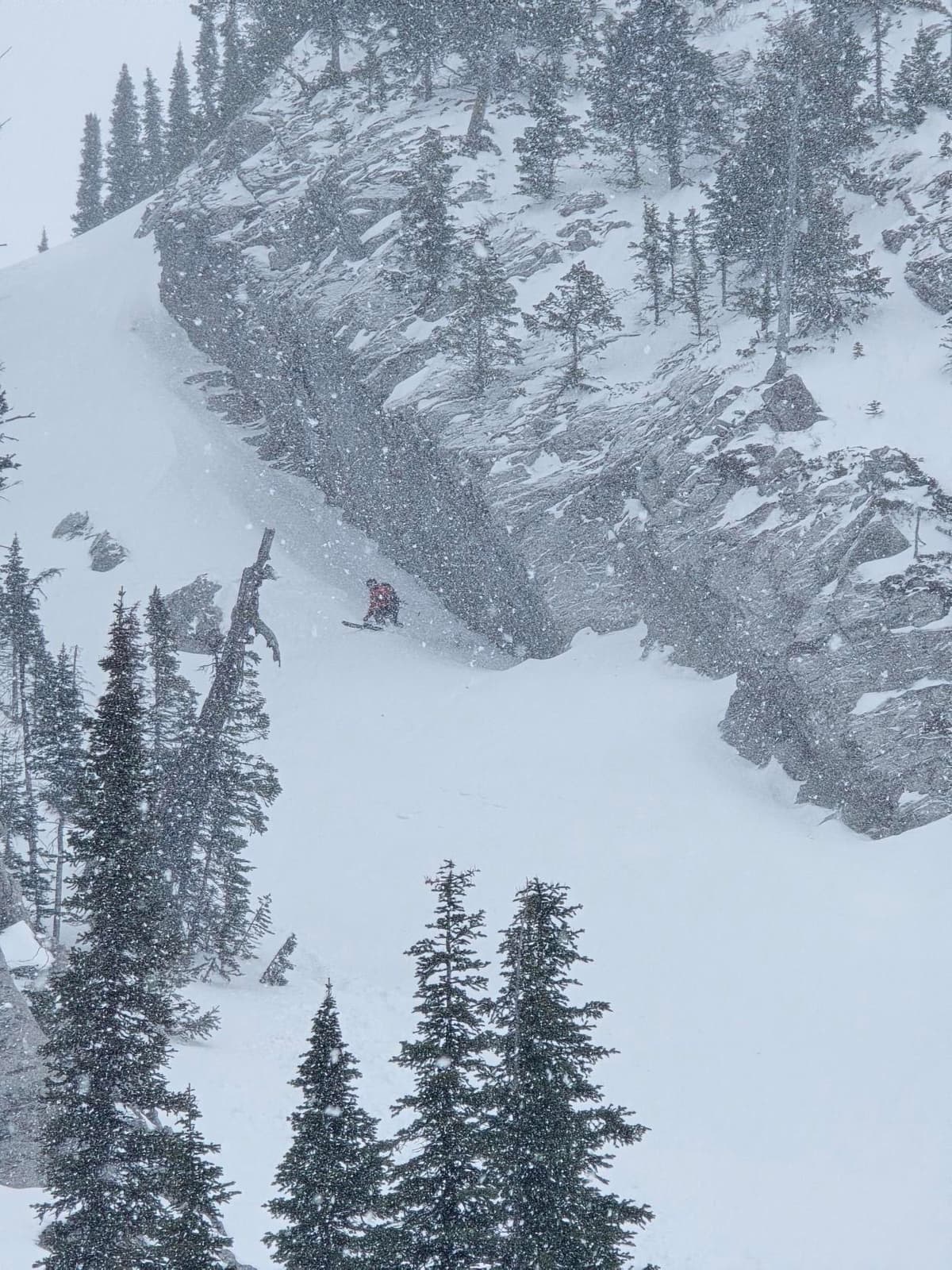 Skiing breakable crust in the N. facing chutes into Liverwurst bowl.