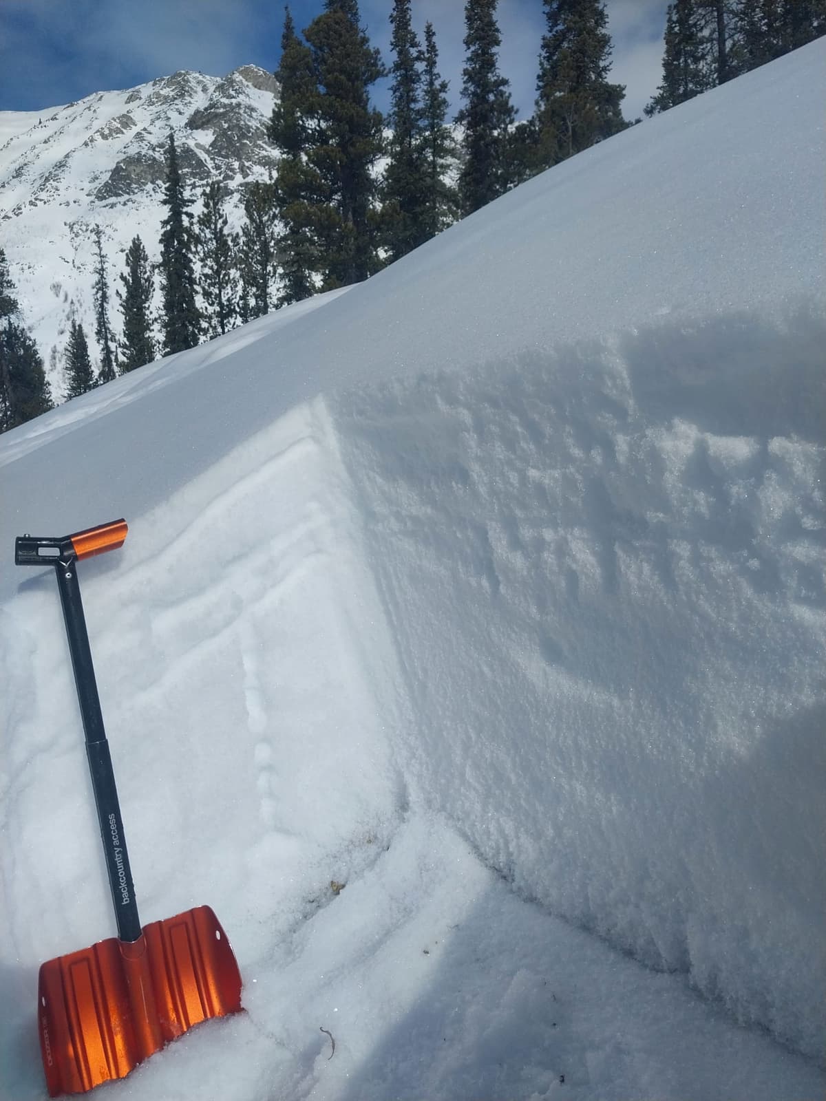 Test pit at 900 m south aspect. A 5cm surface crust capped a mostly facetted snowpack.
