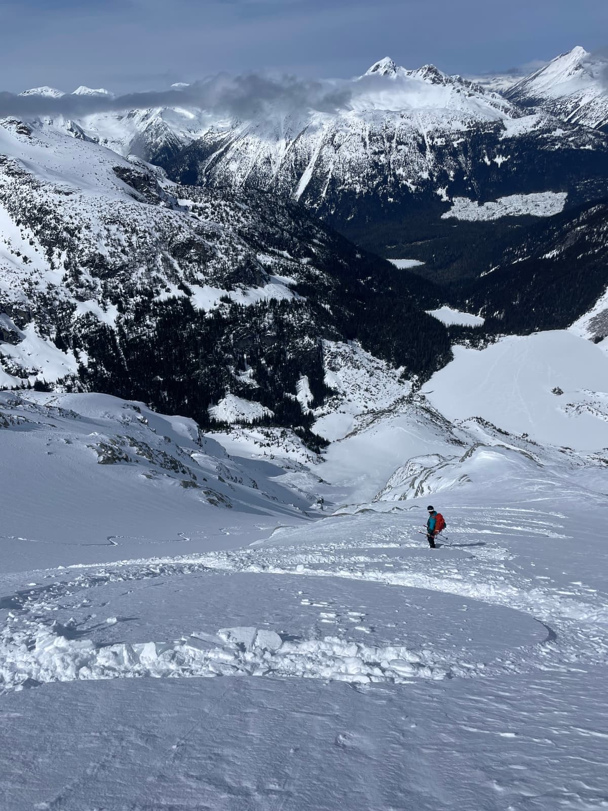 Stonecrop glacier (off Slalok) was wind affected but decent skiing.