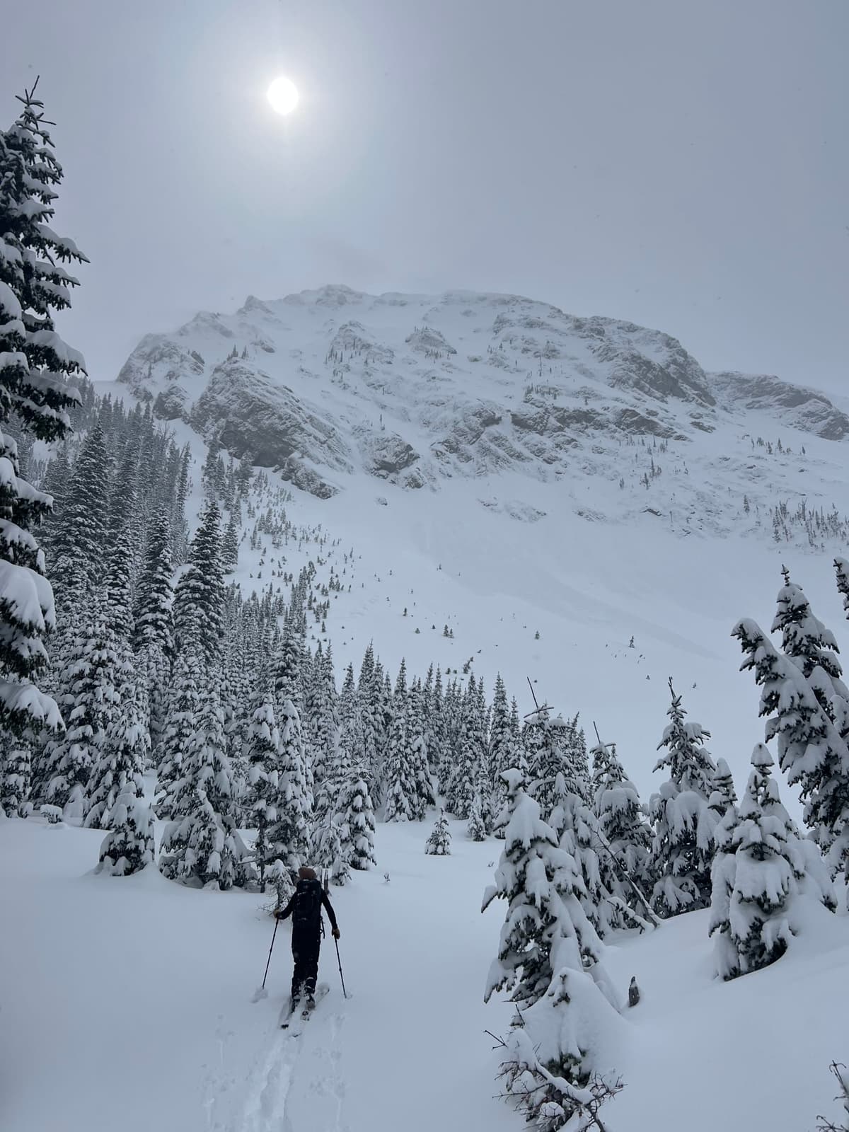 Skinning up towards Tecumseh NW face