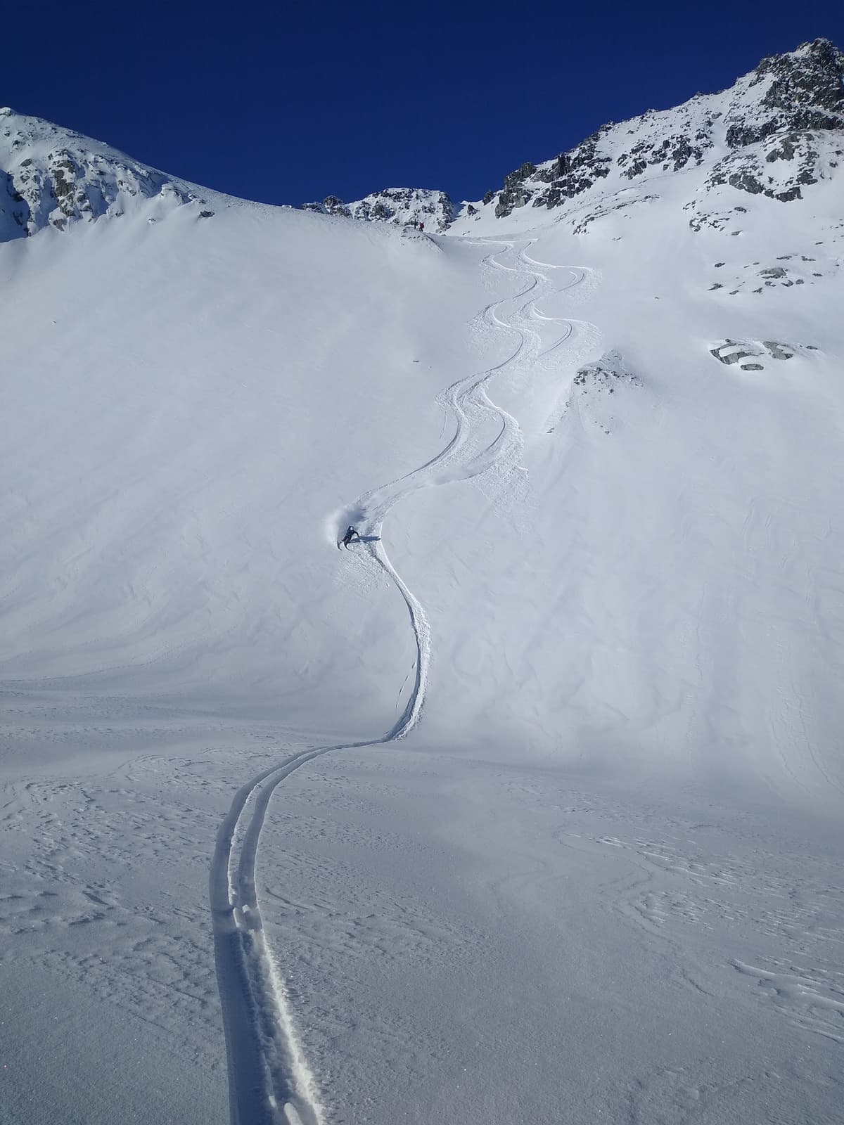 Good riding on SE aspect of Phalanx. A later skier triggered a size 1 slab in the steeper, higher entrance lookers right of our tracks
