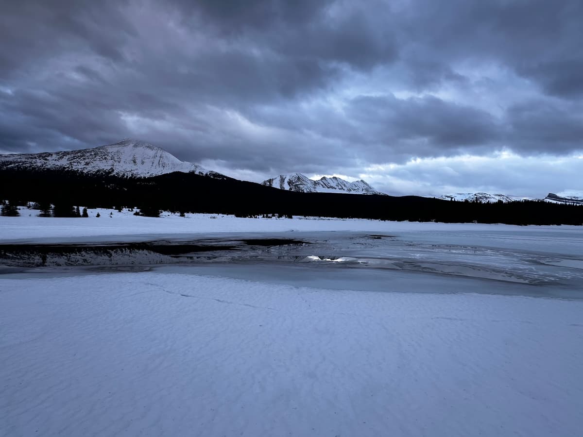 Open water on Wapamum Lake while trying to head to Mt Ruth.