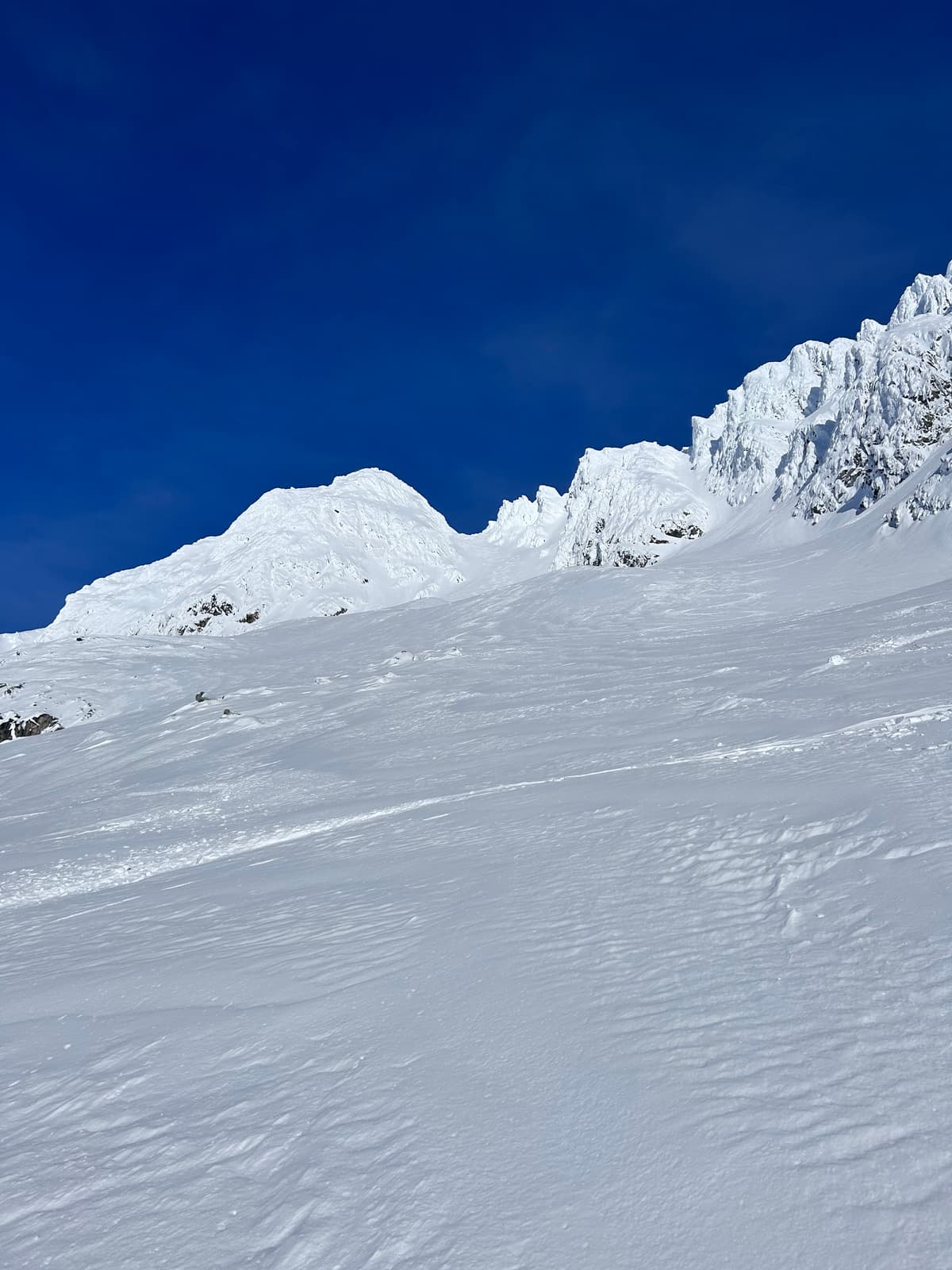 south facing line skiied well even with the extensive wind effect
