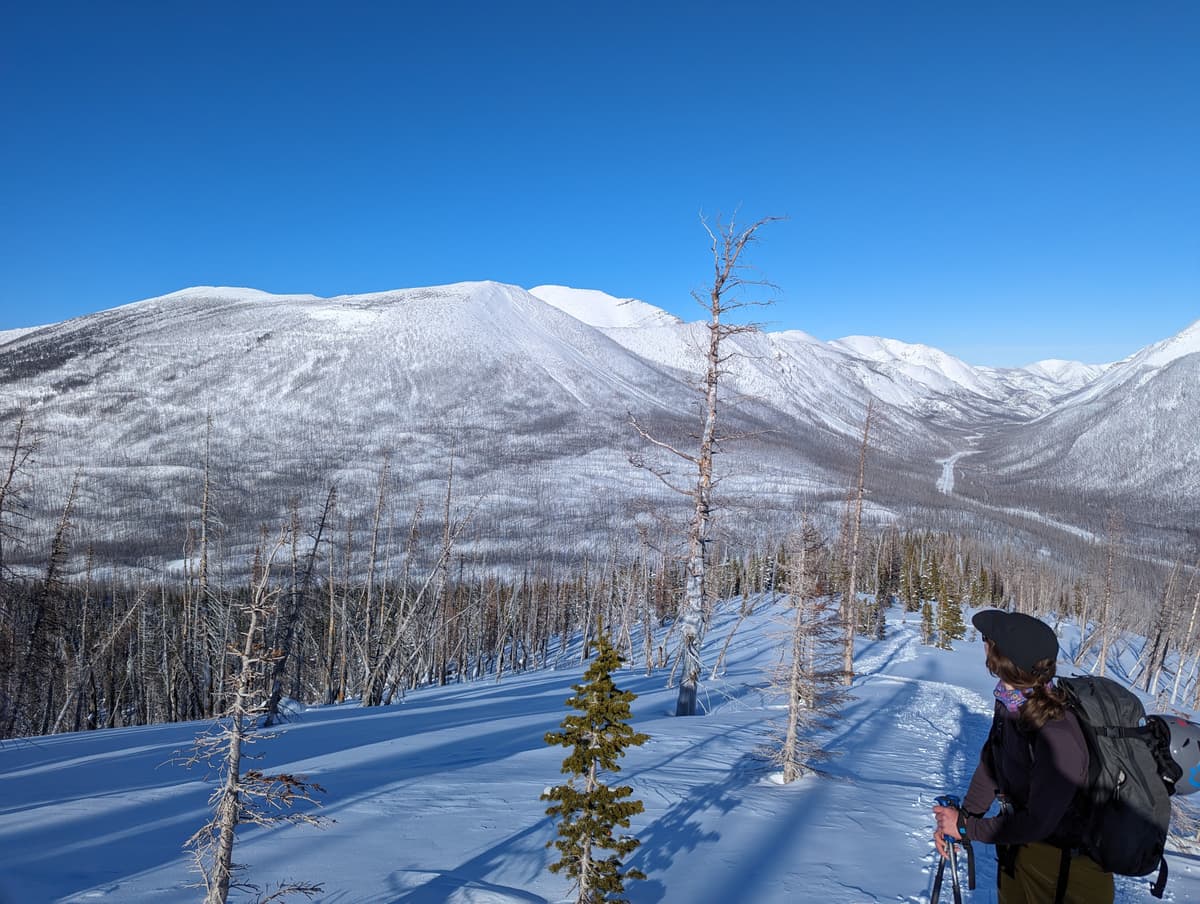 Looking back towards Rowe -- if you squint you can see the size 2 and the adjacent tracks coming off the peak area.