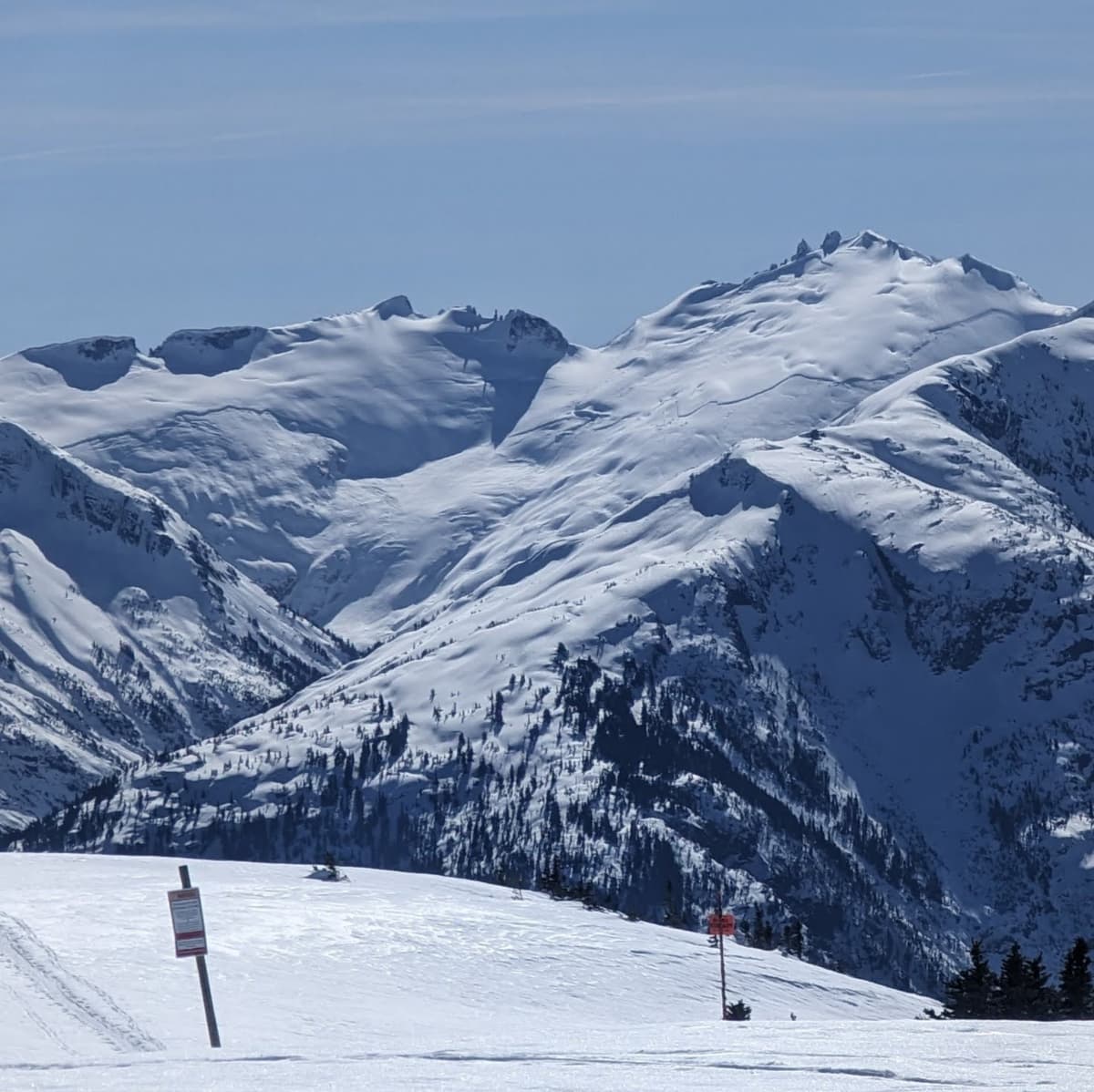 view from Flute looking towards Mt Pitt. Crown lines are on the back peak and almost cover the entire face!