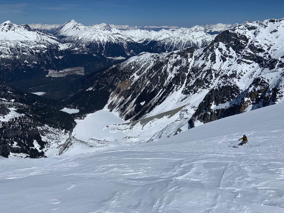 Descent to Joffre from Slalok - chalky snow up top