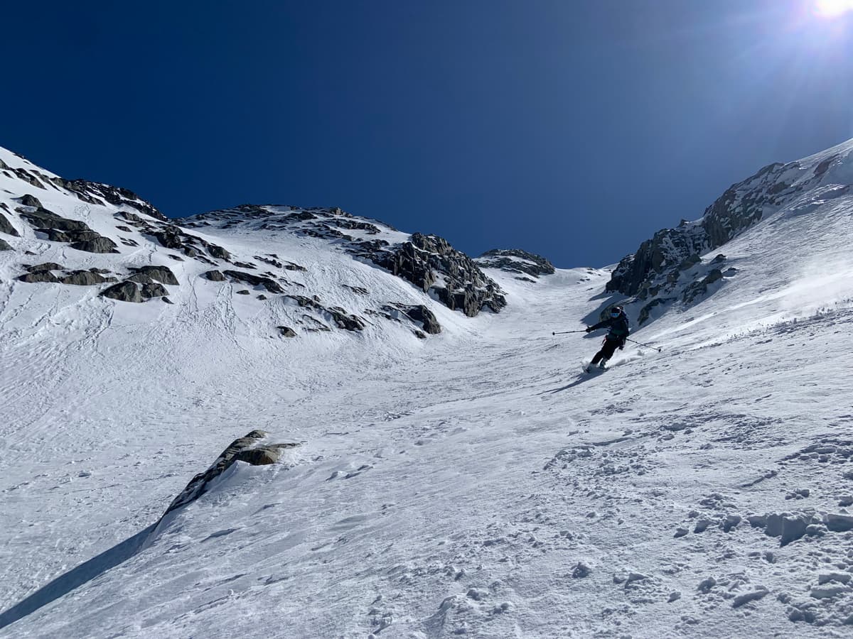 Descent to Joffre from Slalok - main chute had very mixed snow