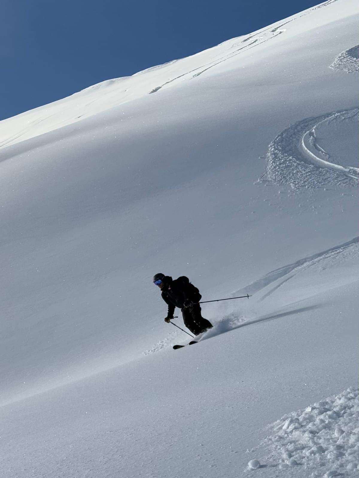 Fun skiing in recently faceted snow.`