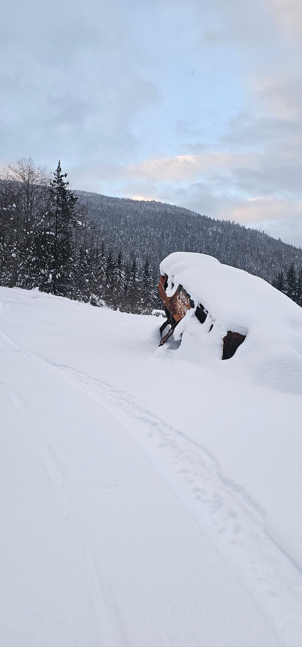 You'll most likely be skinning (or sledding) up from near the burnt out car.