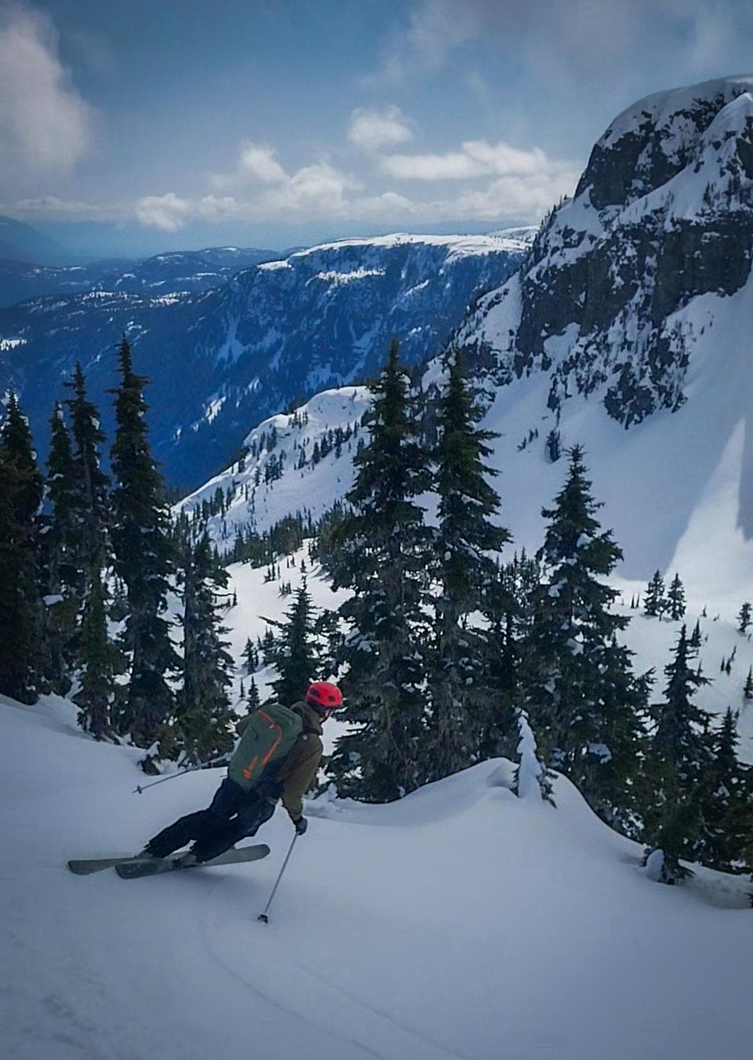 Great corn skiing on sunny slopes in the afternoon.