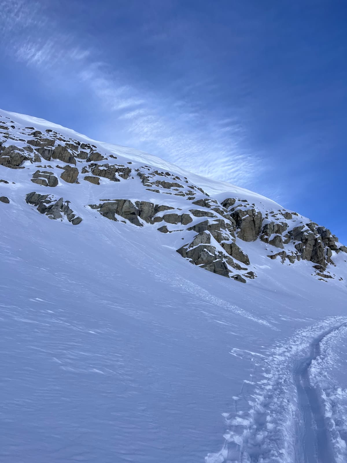 Cornices right above Slalok skintrack