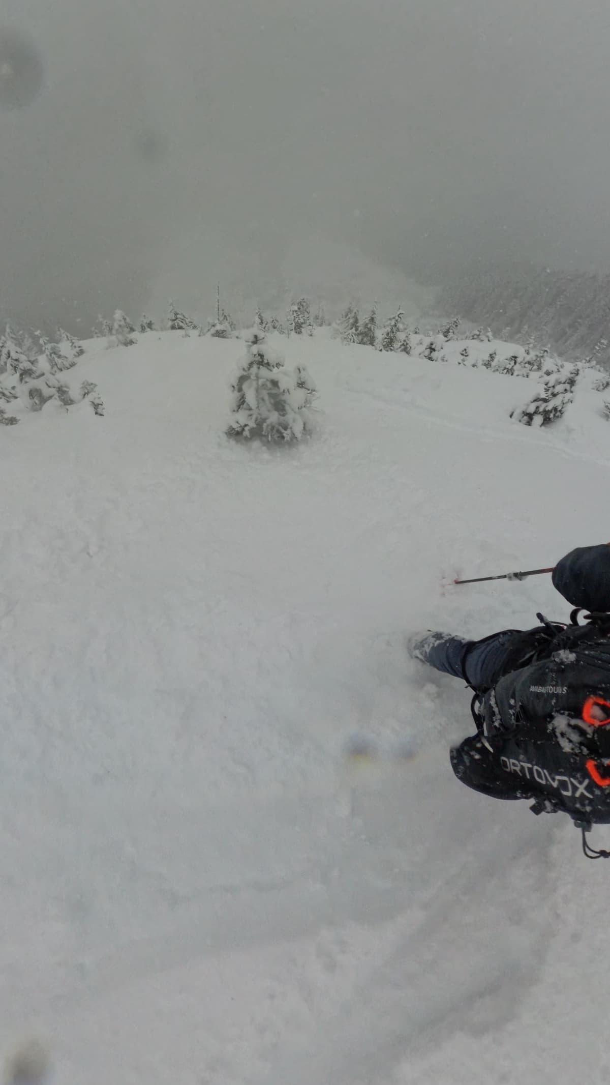 Triggering some very small loose wet sluffs below treeline