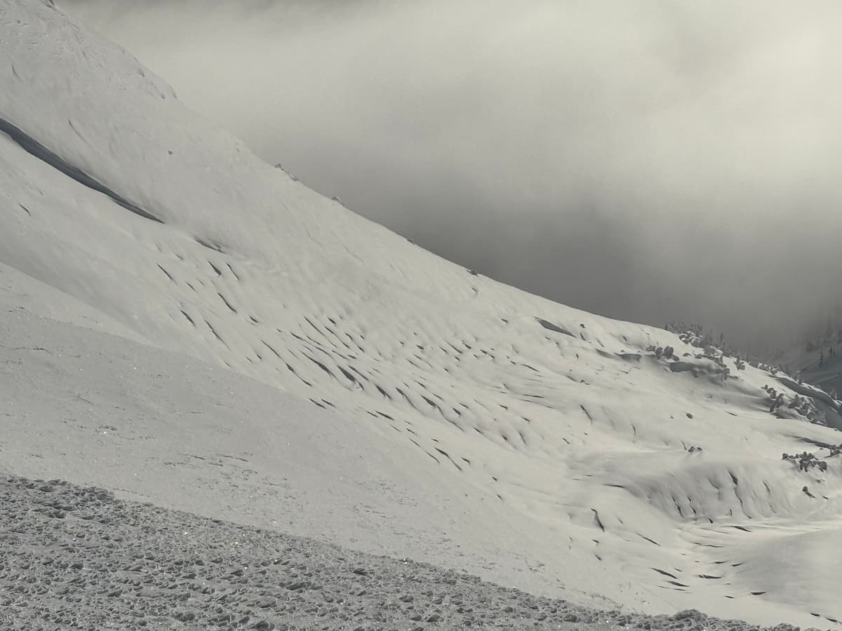 Interesting wind features that almost resemble crevasses on the south west face