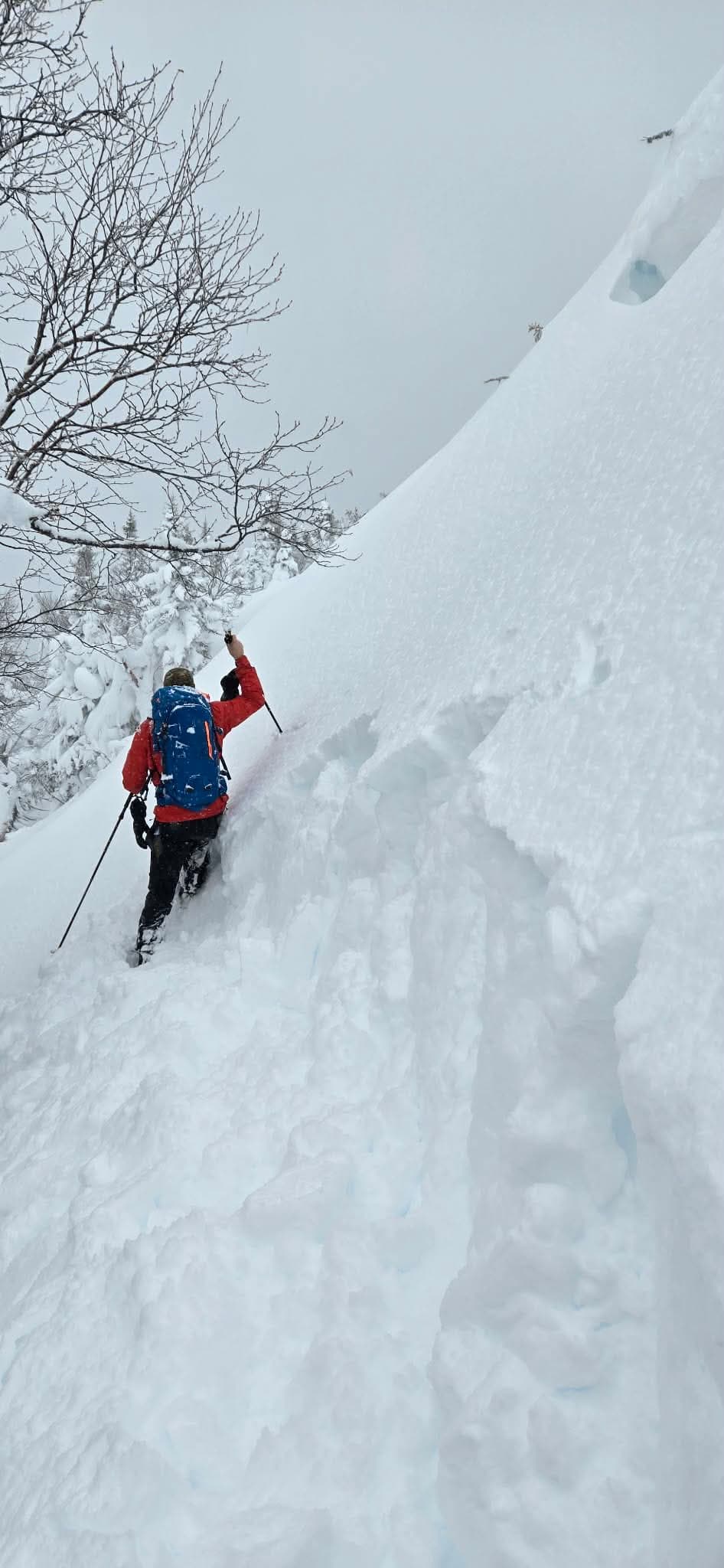 At steepest slope beneath ridge snow was not well bonded