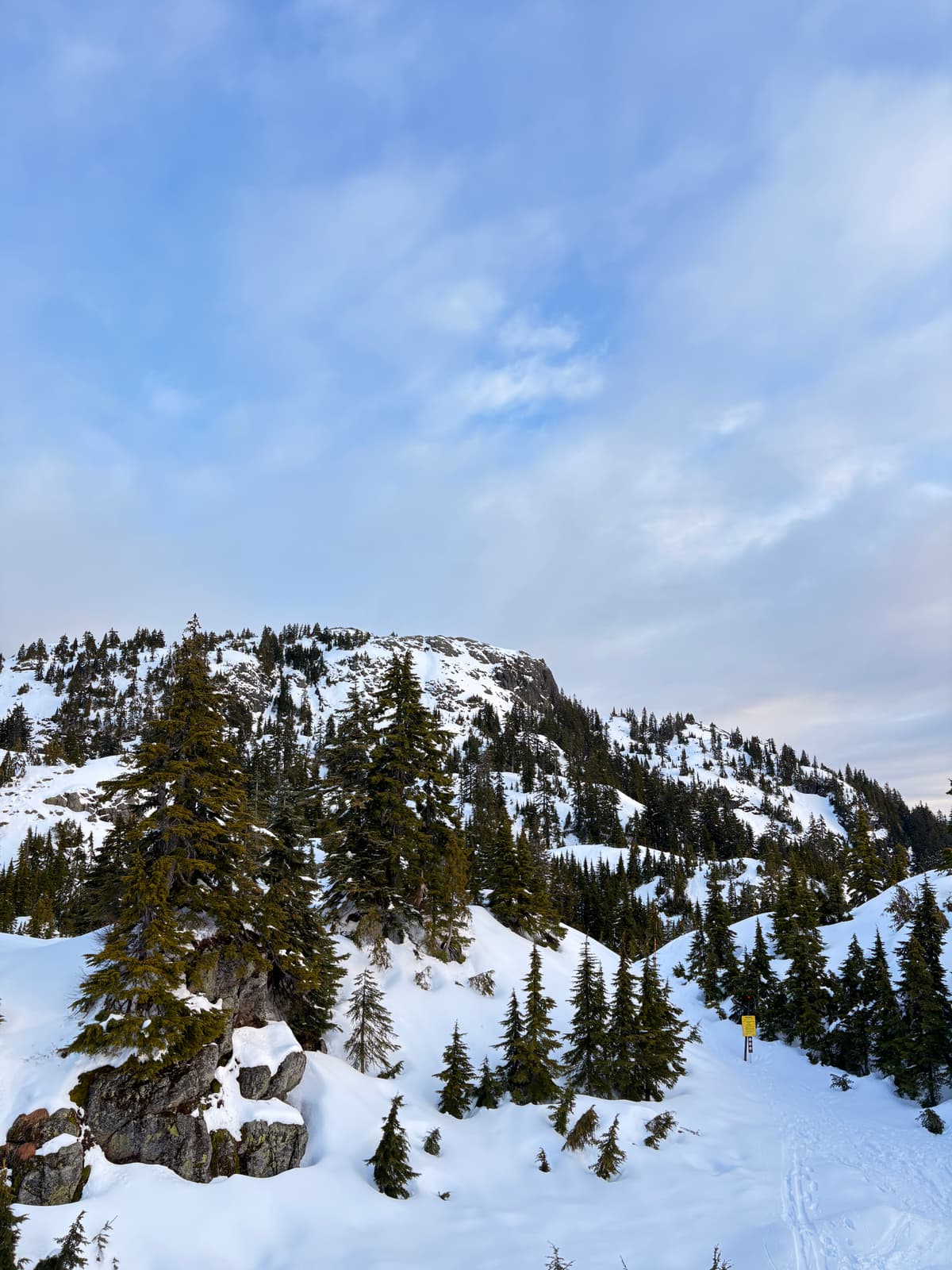 Small loose dry debris observed in steep rocky NE terrain near ridge. No clear slab crown visible.