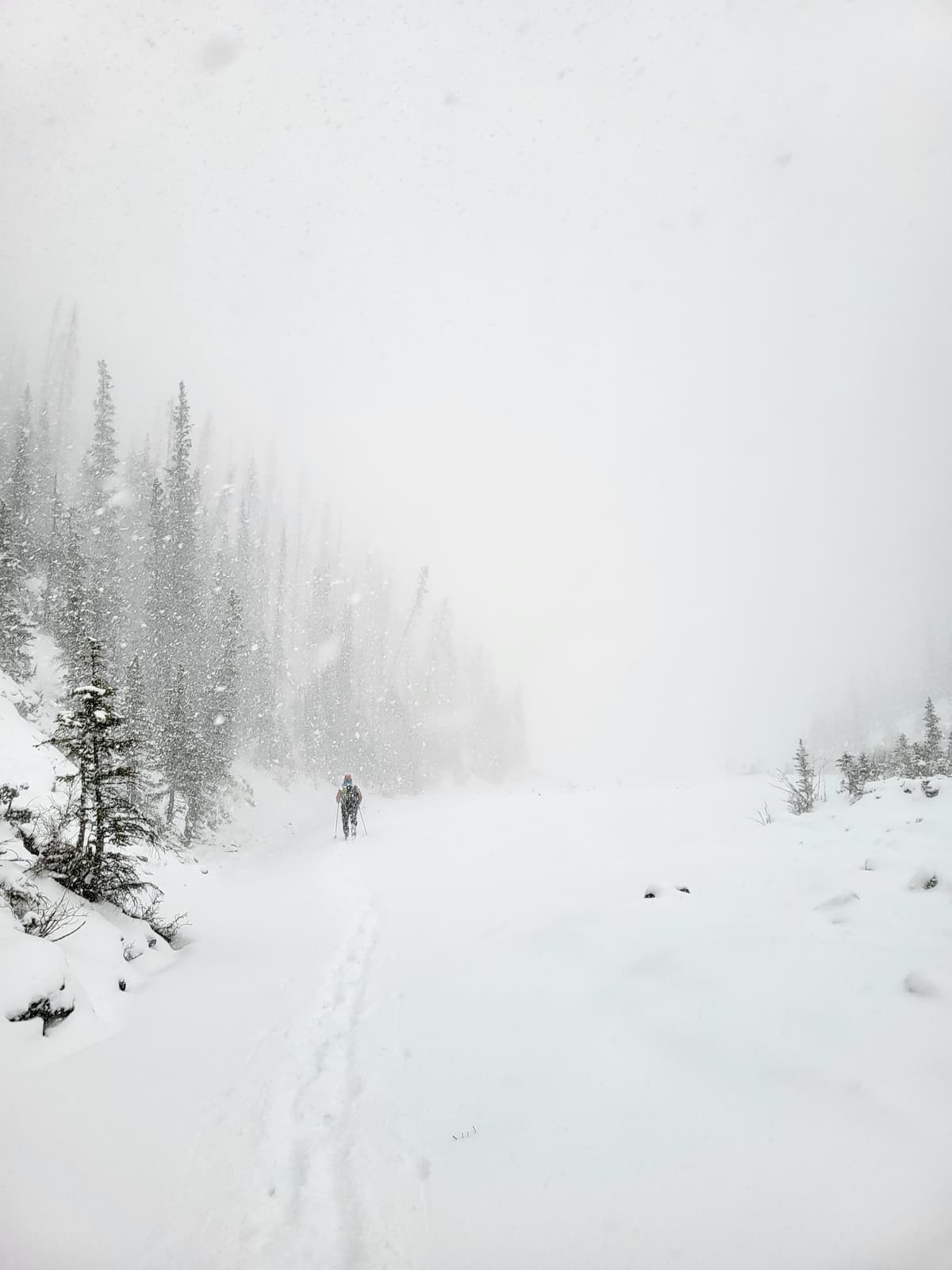 We were there for around 5h and it snowed S3-5 during the whole time, with high winds and heavy snow transport.