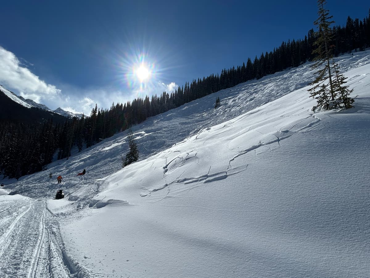 people passing over the debris to access Silent Pass