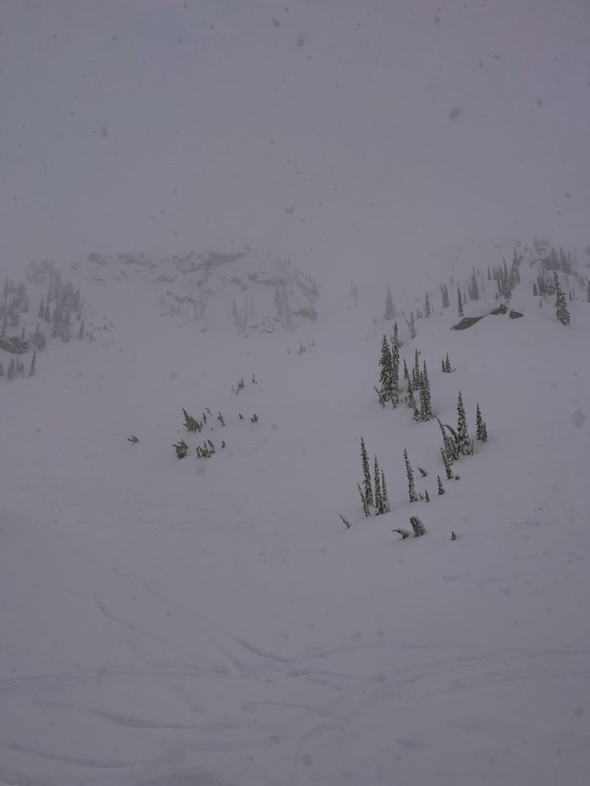 Image of old avalanche debris at the bottom of steep north facing terrain from the weekend.
