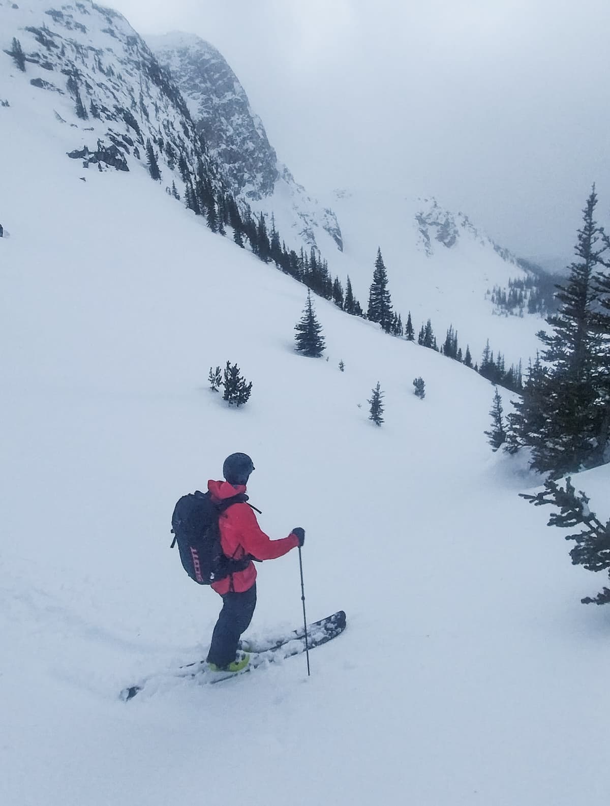 Conditions got wetter and heavier the lower we skied.