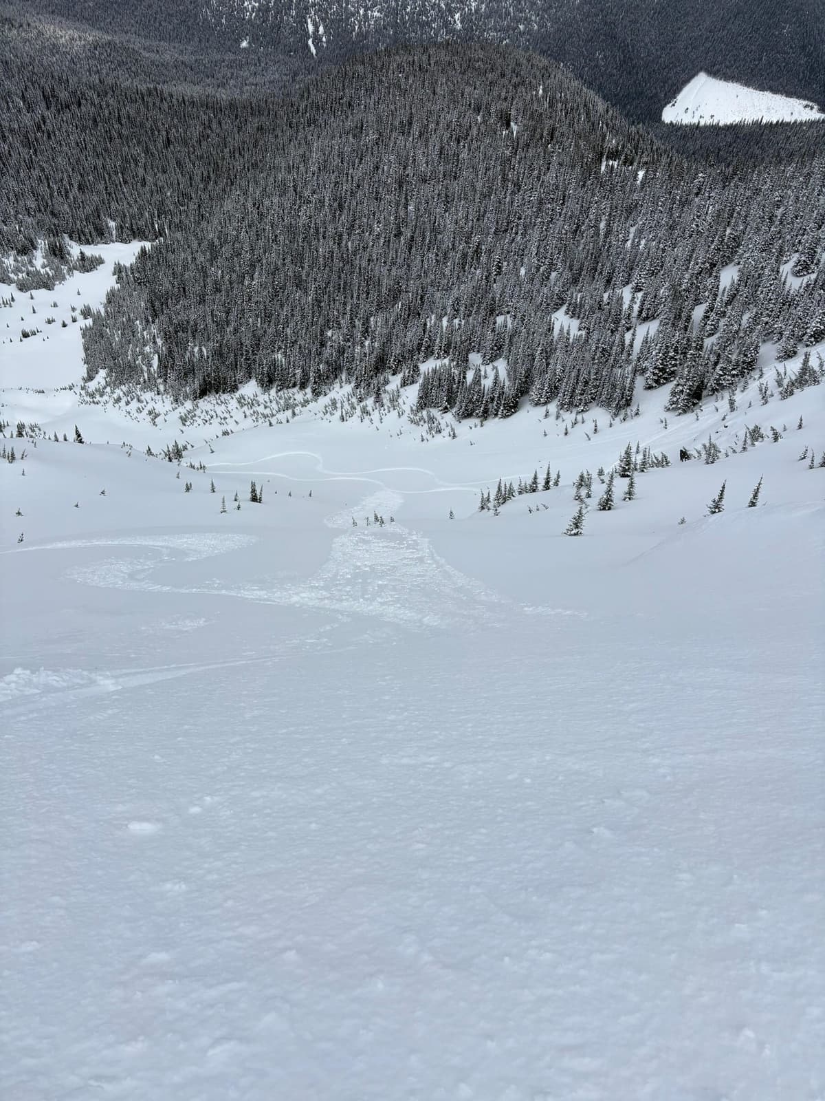 Sluff running to the bottom of the slope