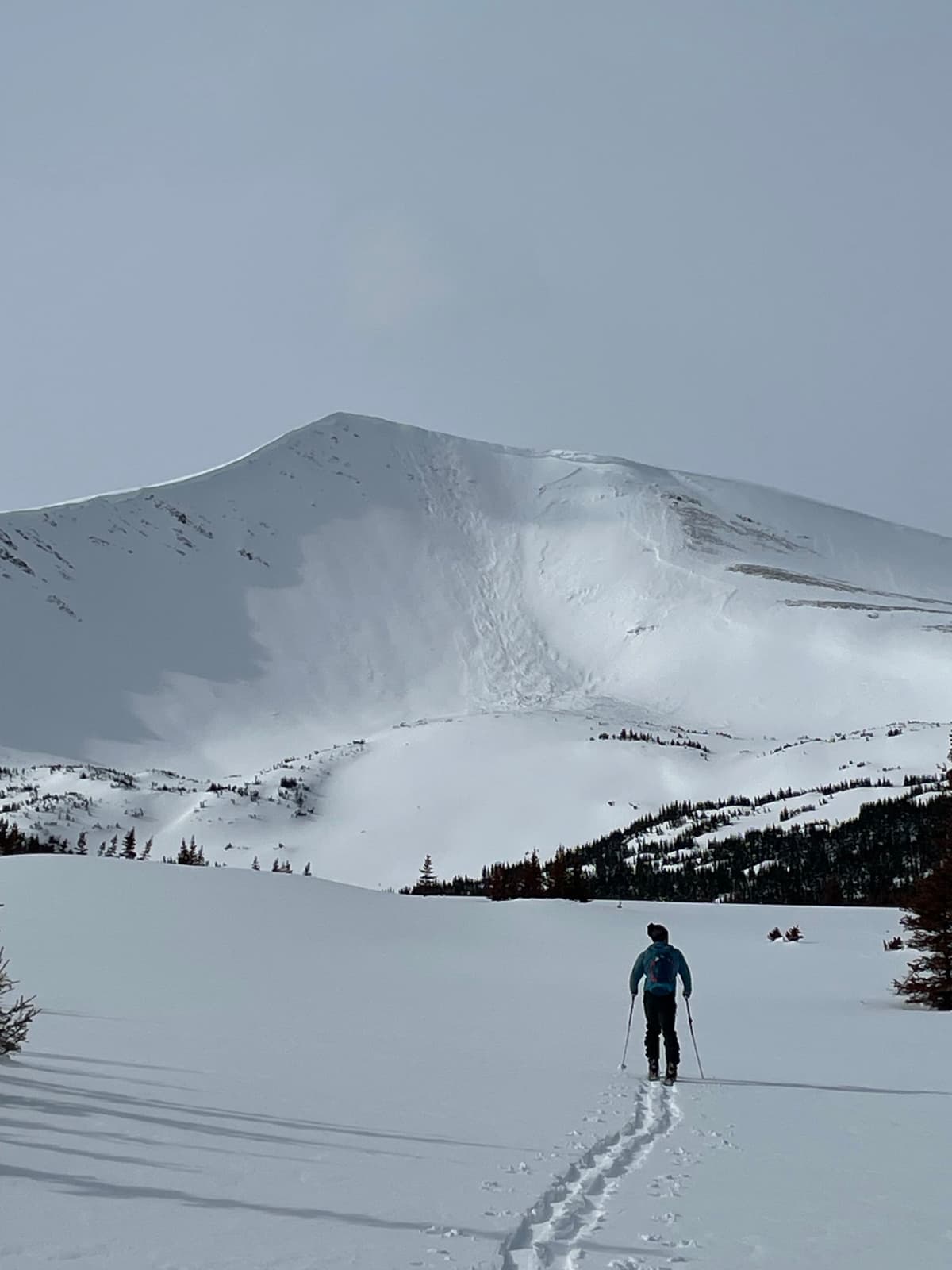 Cornice fall release from the peak, and maybe a remote triggered release beside it to the right.