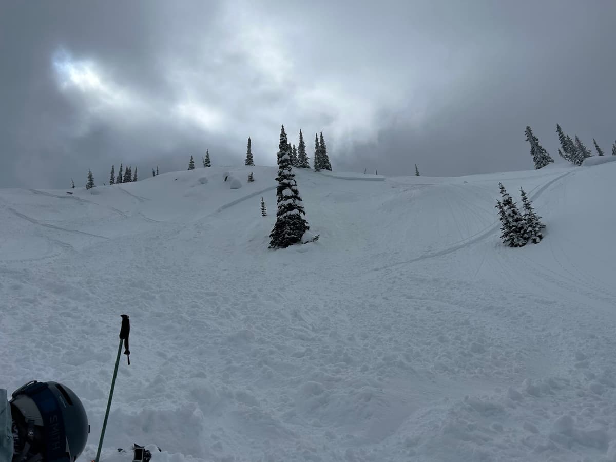 View from where skier came to rest on slope